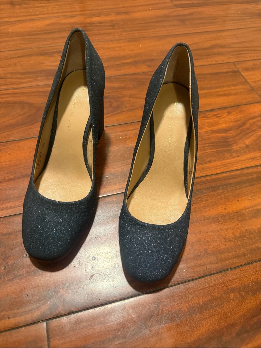 Anthropologie Black Sparkle Block Heel Pumps - Picture 3 of 11